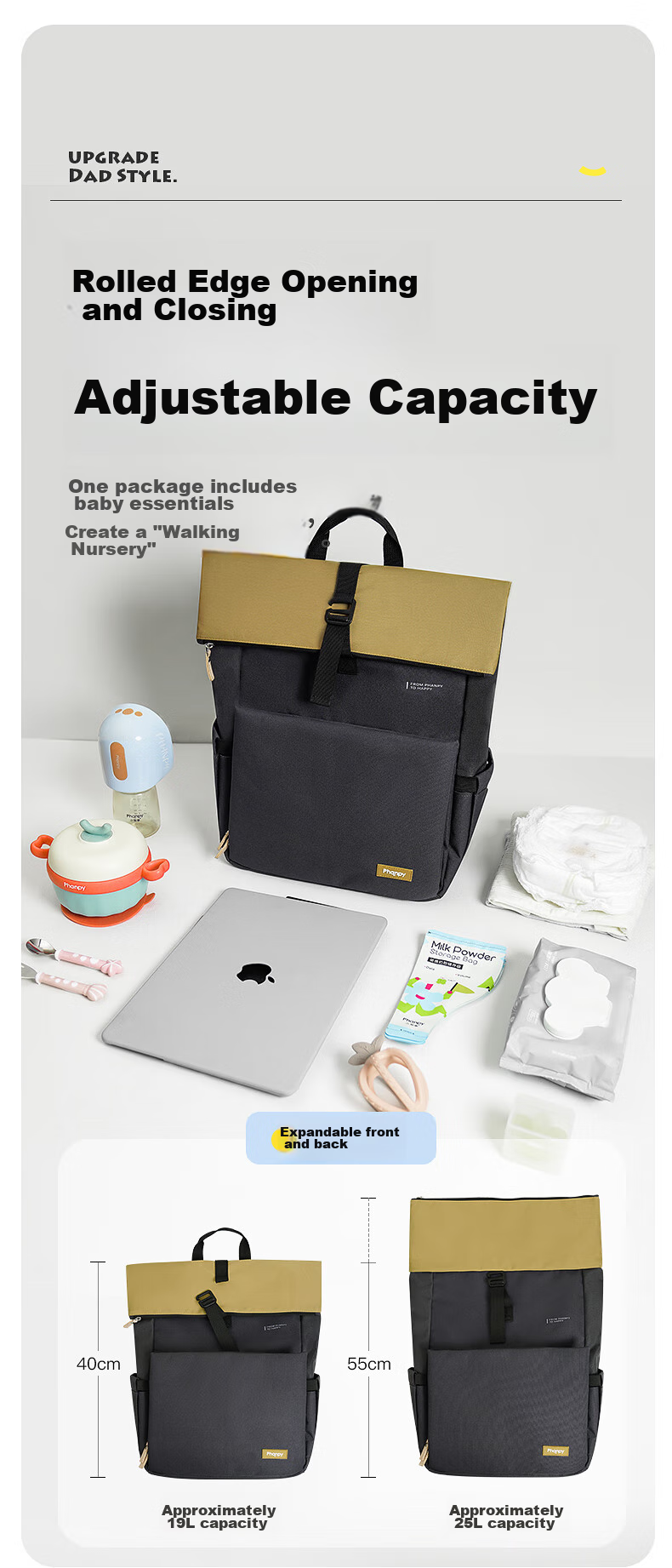 Xiaoyaxiang Milk Dad Bag, Large Capacity Backpack, Baby Outdoor Multifunctional Fashionable Handheld Mom Bag 5