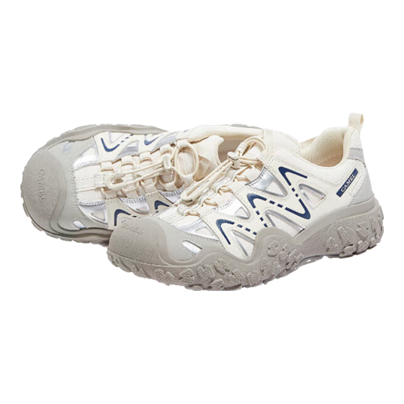 CAMEL Men's Creek Hiking Shoes Colorblock Lace-up Outdoor Shoes L14S469663 Off-white/Gray/Dark Blue Size 42