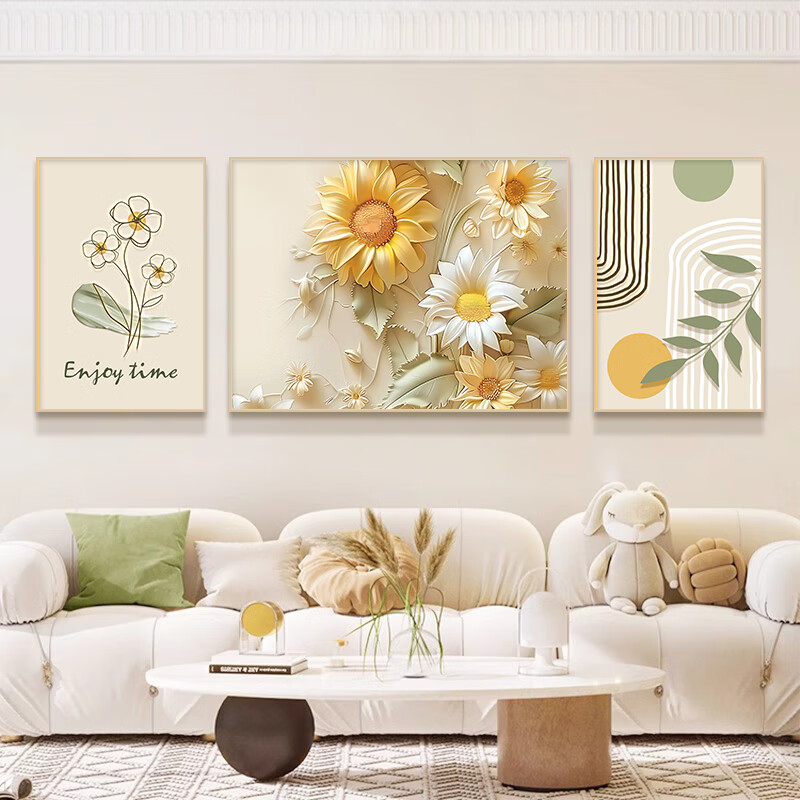 Mao Jiu Jiang Cream Style Living Room Decorative Painting Luxury Sofa Background Wall Floral Bedroom Headboard Triptych Wall Art