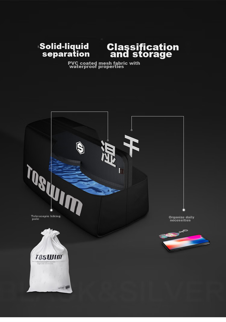 TOSWIM Swimming Bag, Dry And Wet Separation, Waterproof Storage Bag for Men And Women, Crossbody Backpack, Fitness Sports Bag, Gray Pioneer 6