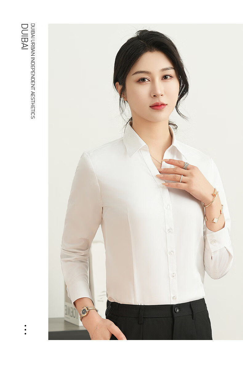 ROMON [Bamboo Fiber] Long-Sleeve Shirt for Women, V-Neck Slim Fit Business Casual Professional Work Uniform White Blouse Top Women's Clothing 5