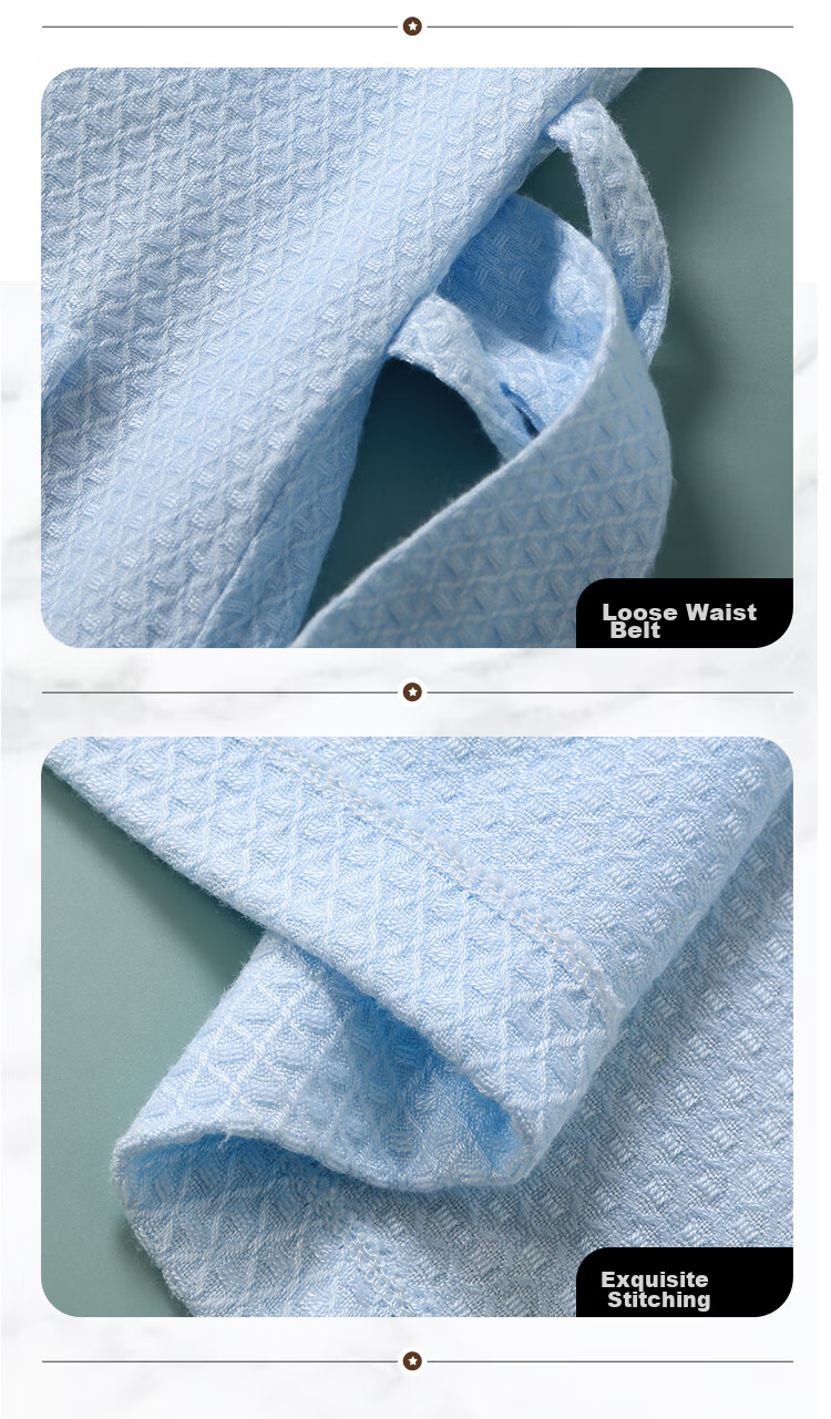 Zhuyibai Bamboo Fiber Bathrobe for Men And Women, Spring And Summer Sleepwear, Home Loungewear, Waffle Weave Gauze Steaming Suit, Blue, Size L 12