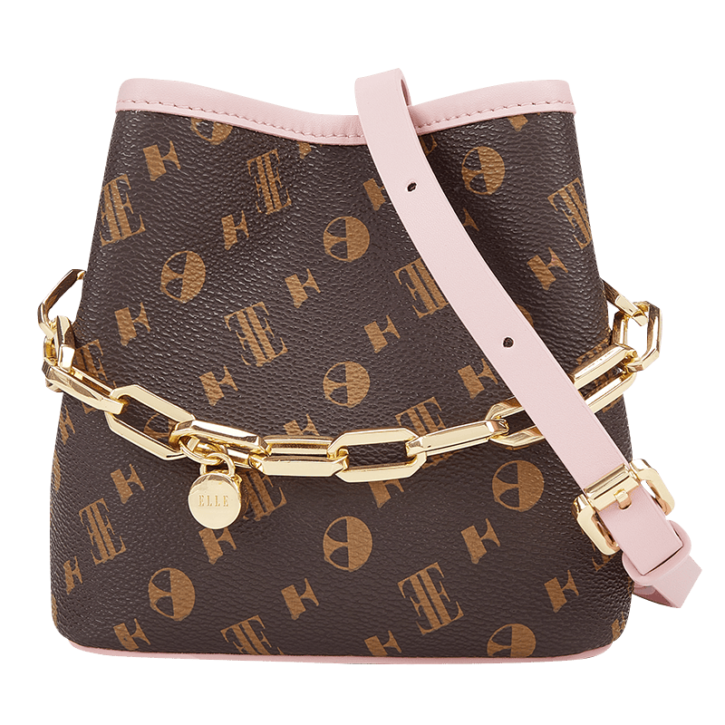 ELLE Women's Handbag New Style, Floral Chain Bucket Bag, Lucky Money Bag, Key Crossbody Bag, Birthday Gift, 24449 Pink