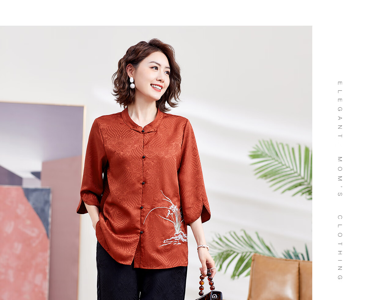 Yuzhaolin Mom's National Style Three-Quarter Sleeve Suit Middle-aged and Elderly Women's Clothing Grandma Clothes Y244A1800 9