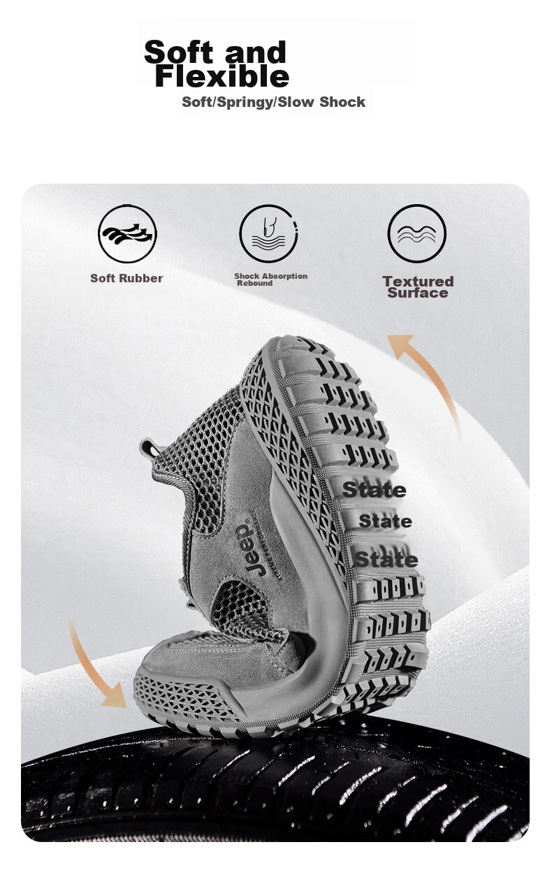 JEEP Hiking Shoes for Men, Outdoor Sports Shoes, Breathable Sandals, Wear-Resistant River Tracing Shoes, Mesh Running Shoes, Non-Slip Mountaineering Shoes for Me 5