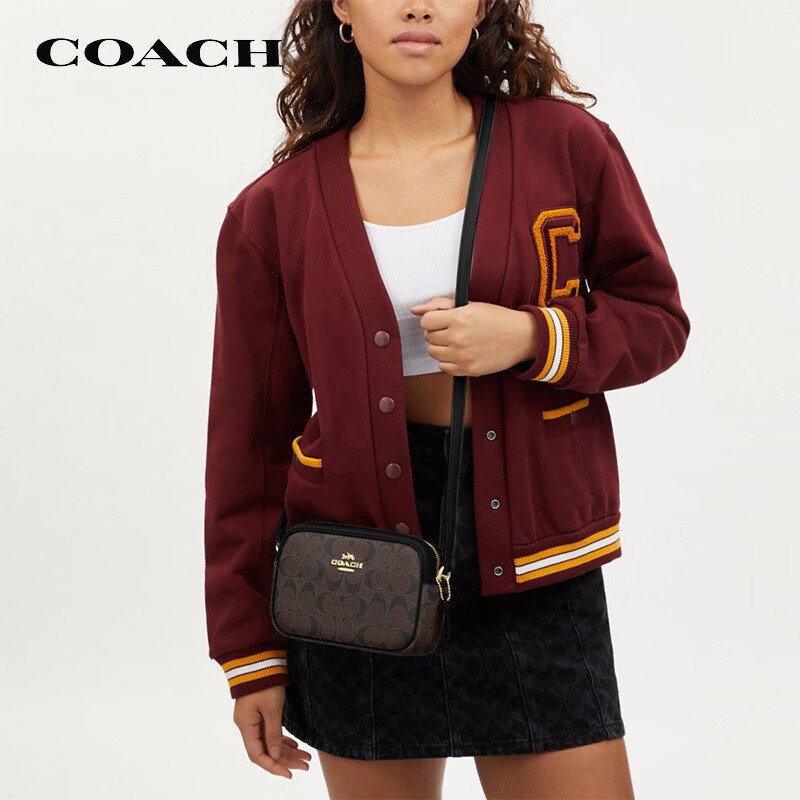 COACH [Brand Direct Supply], Women's JAMIE Small Crossbody Camera Bag, Dark Brown And Color Block CQ874, New Year Gift