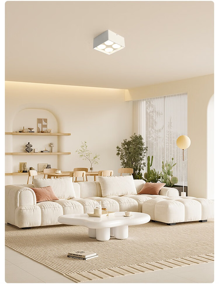 NVC LED Premium Spotlight, Square Surface-Mounted Downlight, Ultra-Thin Grid Light, Four-Head Anti-Glare, 40 Watts, Black Cup, Warm White 11
