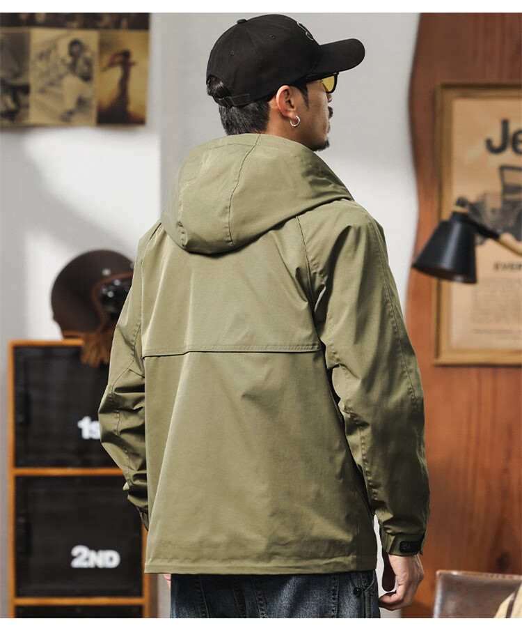 JEEP Men's Jacket, Spring And Autumn Casual Workwear Windbreaker, Loose-Fitting Outerwear for Men, Army Green, Size M 3