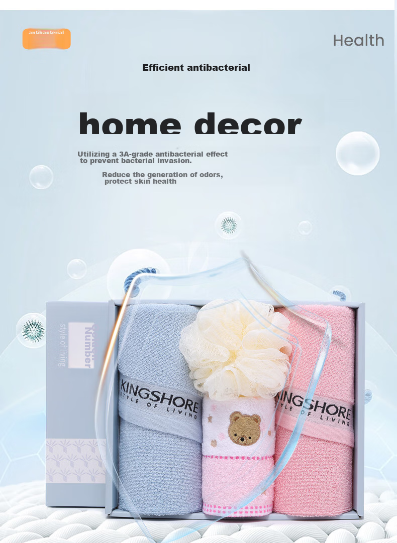 KING SHORE Gift Box Set, Class A Pure Cotton Face Towel, Wedding Gift, Soft Absorbent Sports Face Towel, Square Towel + Bath Sponge 3