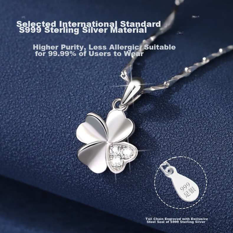 MANHE S999 Sterling Silver Four-Leaf Clover Necklace for Women, 2026 New Light Luxury High-End Birthday Gift for Girlfriend 14
