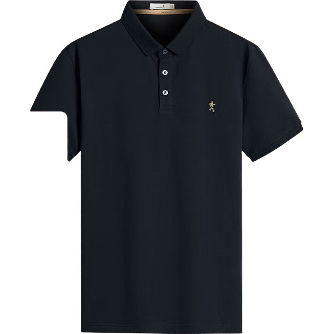 DANCING WOLVES [100% Pure Cotton] Summer Business Casual Commute Men's Short-Sleeve Polo Shirt, Navy Blue, Size 170