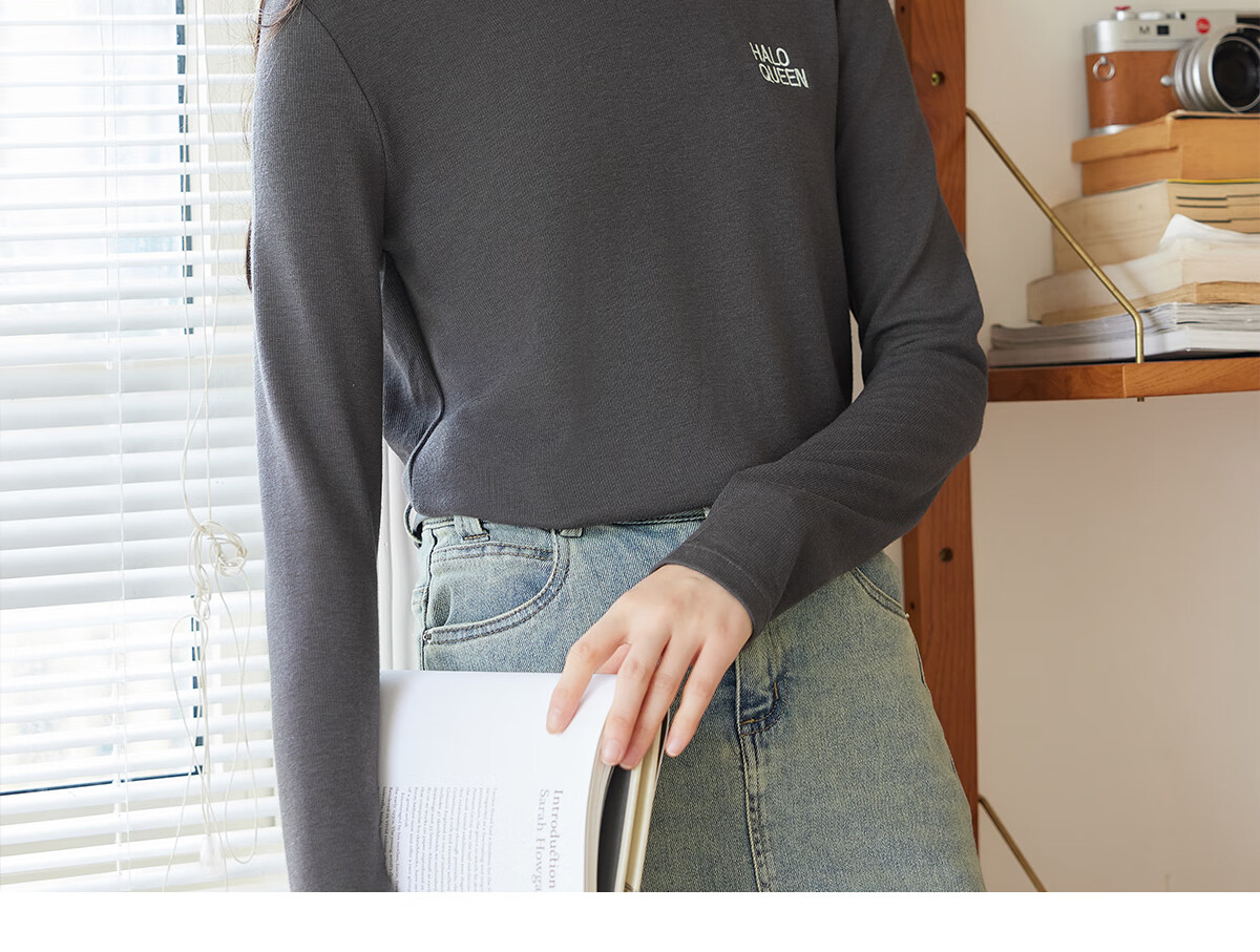 Halo Queen Women's Long Sleeve T-Shirt Spring and Autumn Round Neck Letter Print Loose Comfortable Versatile Top New H143T2035 7