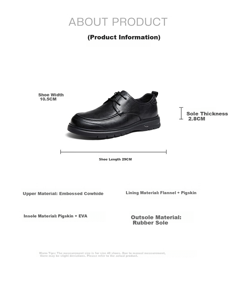 CAMEL Brand Men's Leather Shoes, Soft-Soled Cowhide Breathable Business Casual Lace-Up Men's Shoes, P15S005003, Black, Size 41 10