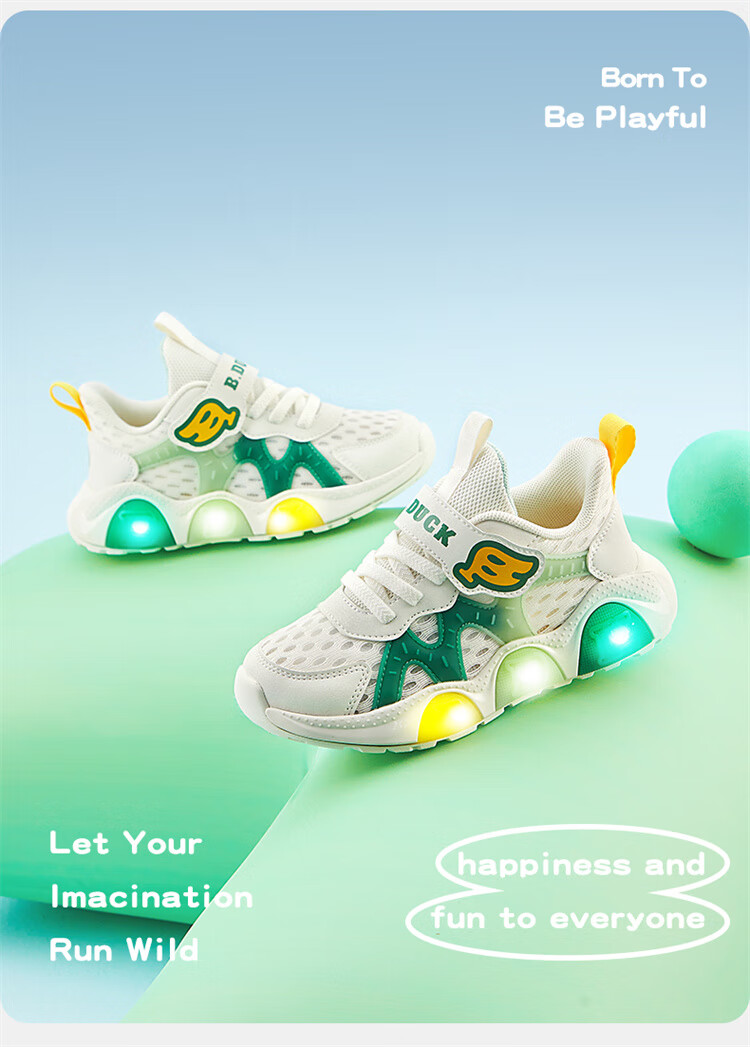 B.Duck Children's Walking Shoes, Baby Summer Mesh Light-Up Shoes, Boys And Girls Single Mesh Shoes, 3969 Rice Green, Size 26 9