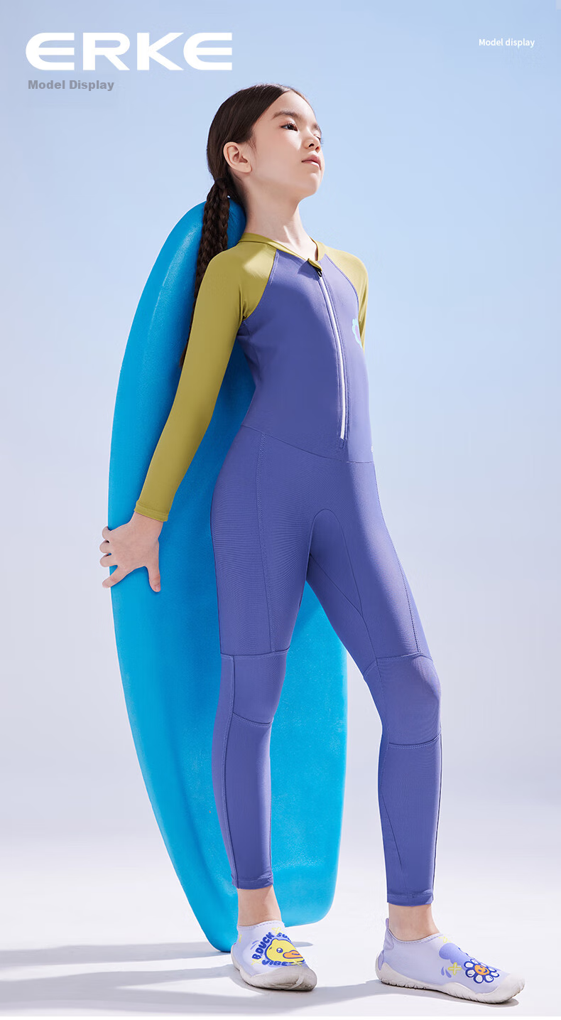 ERKE Girls' Long Sleeve Long Pants One-Piece Swimsuit Sunscreen Quick-Drying Comfortable Breathable Swimming Equipment 10