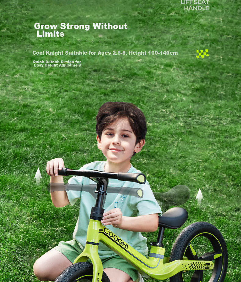 COOGHI Children's Balance Bike for Ages 3-8, Toddler Scooter, 14-Inch Lightweight Frame, Big Kids' Leisure Inflatable Wheel S4 Kuqi 22