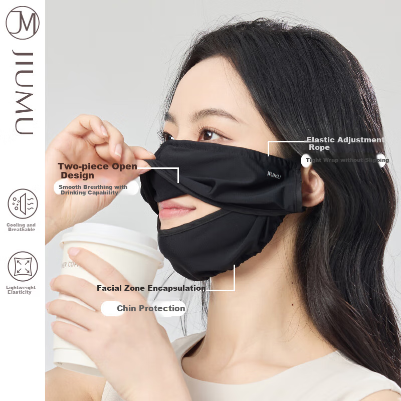JIUMU Ice Silk Sun Protection Face Mask for Women, Summer UV Protection Sunshade Cycling Hiking Breathable 3D Full Face Sun Protection Mask