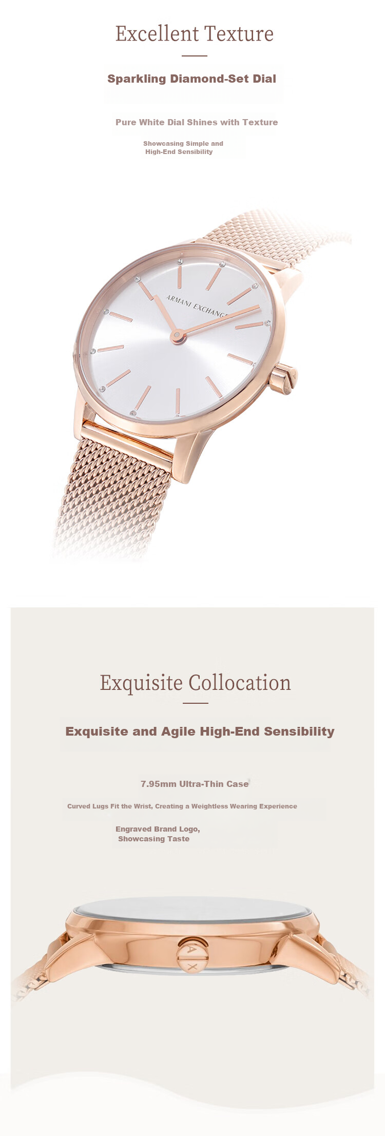 ARMANI EXCHANGE Women's Watch with Starry Sky Steel Strap Quartz Movement, Western-Style Wristwatch, Birthday Gift for Women AX7121 6
