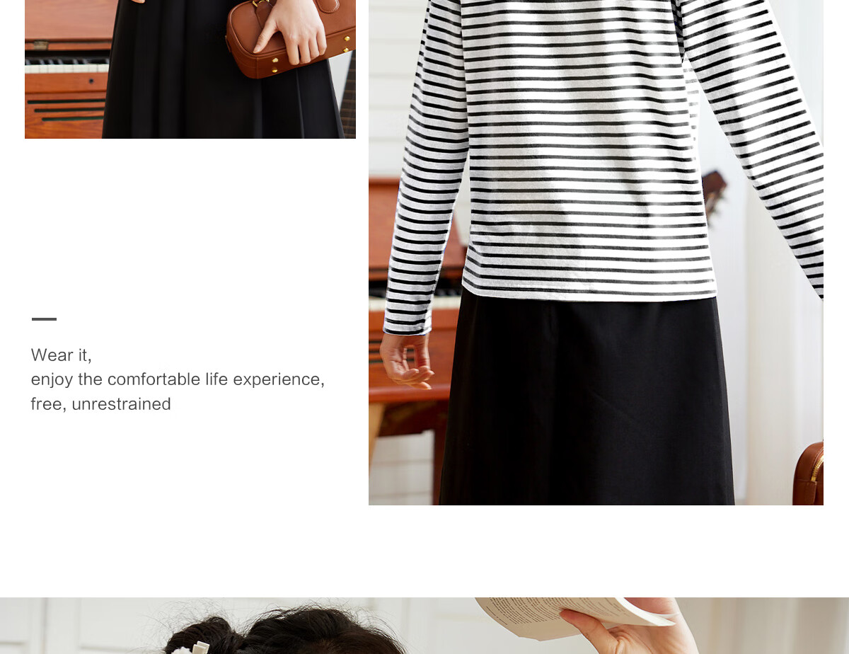 Halo Queen Long-Sleeve T-Shirt for Women, Spring And Autumn Round Neck, Heart Embroidery Striped Base Shirt, Casual Fashion Top, New Product H143T2005 65