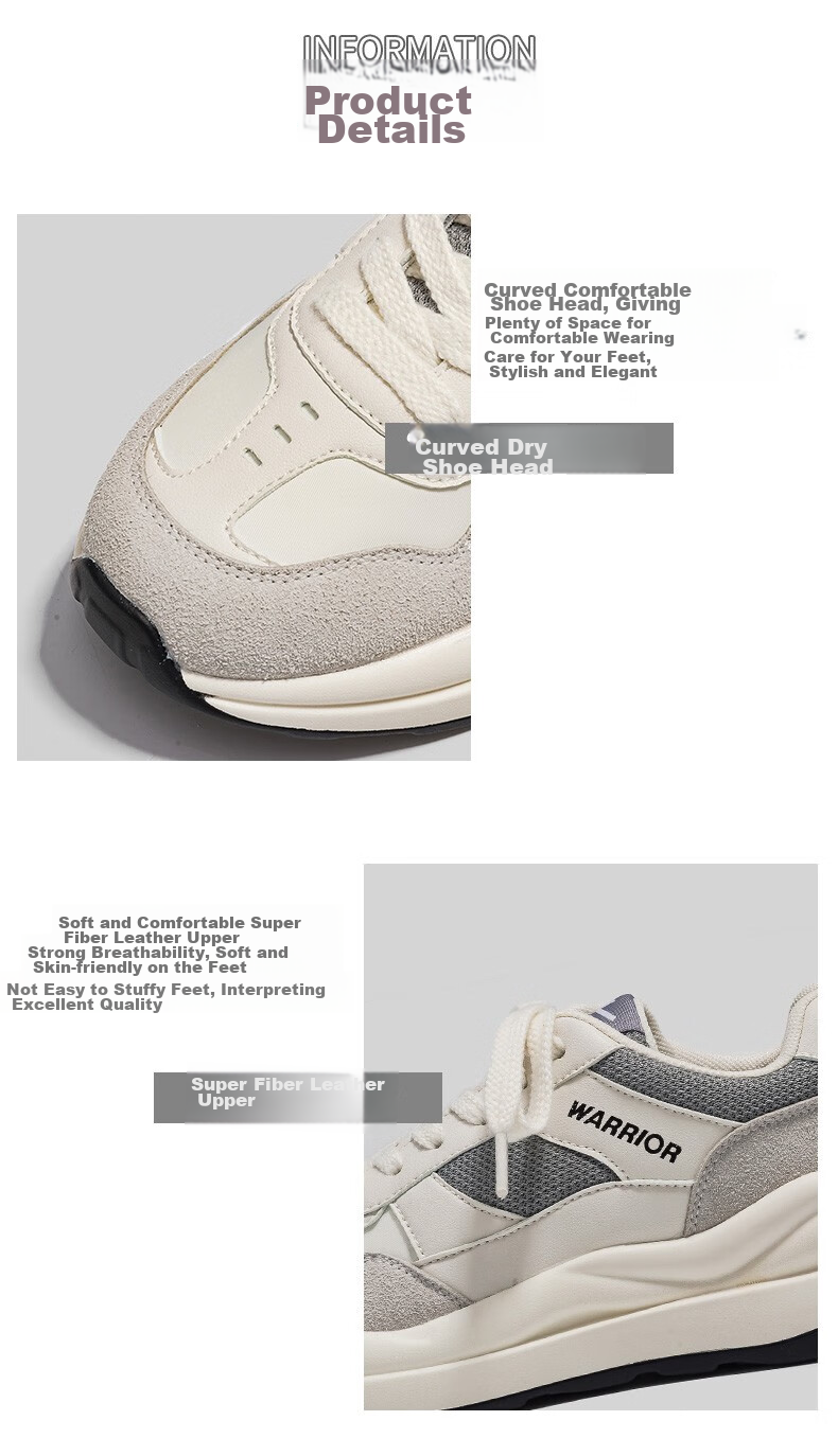 Huili Women's Sneakers, Thick-Soled Versatile Dad Shoes, Trendy Low-Top Casual Shoes for Women-0359 White-Gray 36 5