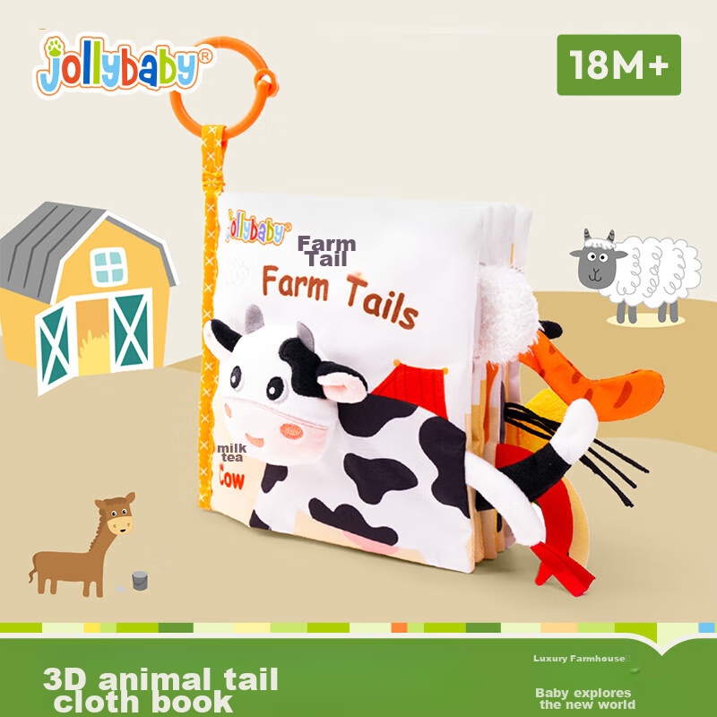 Jollybaby Tear-Resistant Chewable Toy Book for Early Education, 0-6 Months Baby Hand-Tearing Book - Farm