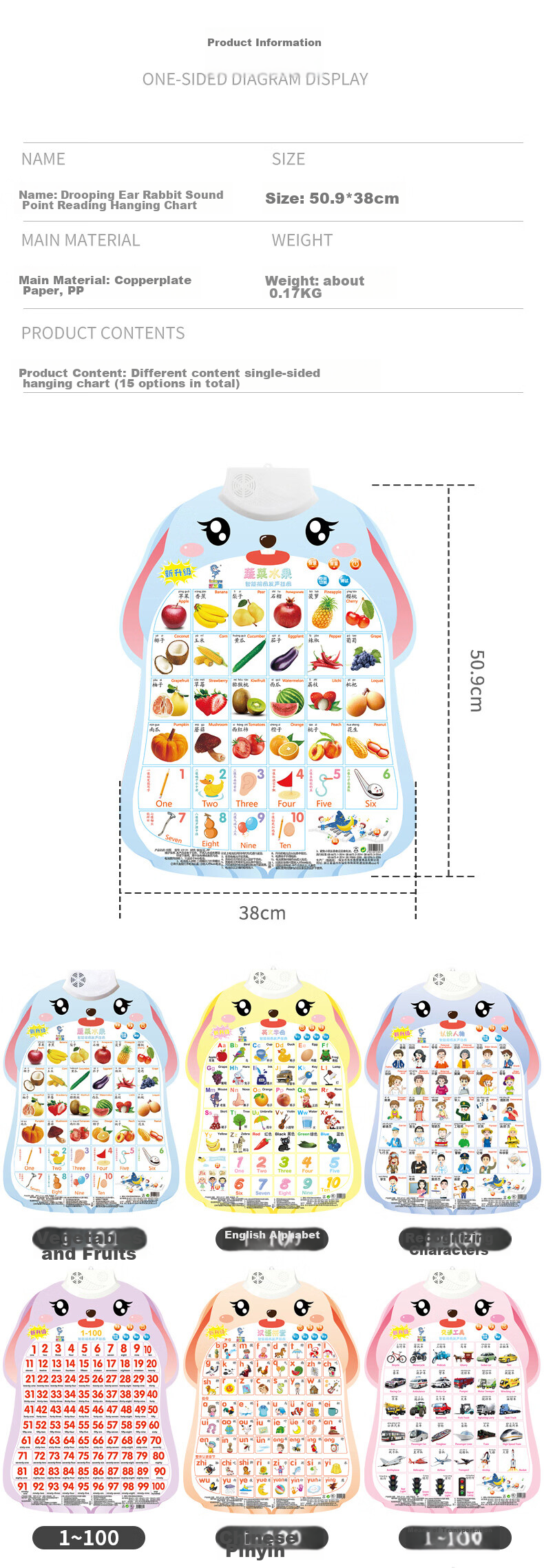 Leleyu Cartoon Rabbit Early Education Sound Chart, Children's Toy, Baby Literacy Chart, Pinyin Numbers, Birthday Gift for Boys And Girls 11