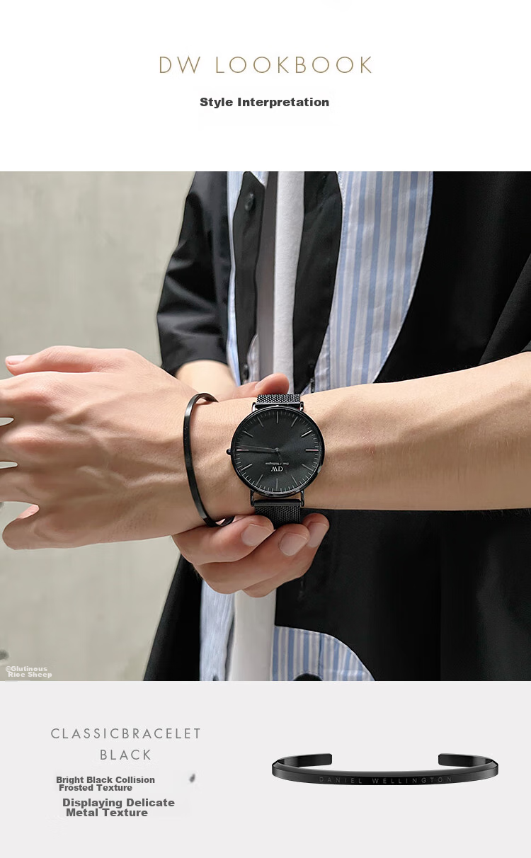 DanielWellington DW Bracelet for Men, Classic Open-End Bracelet with Obsidian Black Small Size DW383 Birthday Gift for Me 7