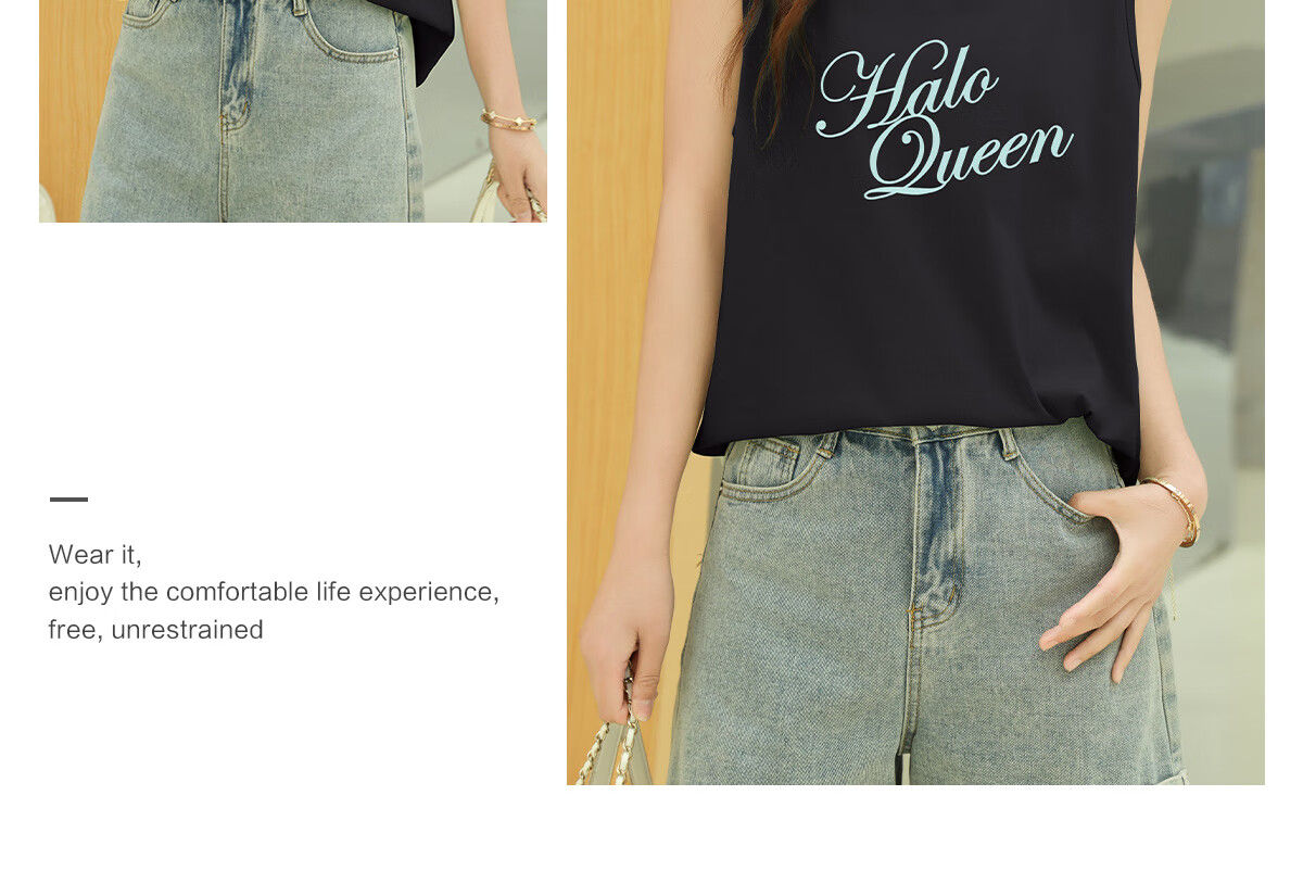Halo Queen Women's American Style Sleeveless Tank Top Summer Casual Sports T-Shirt H142D3002 19