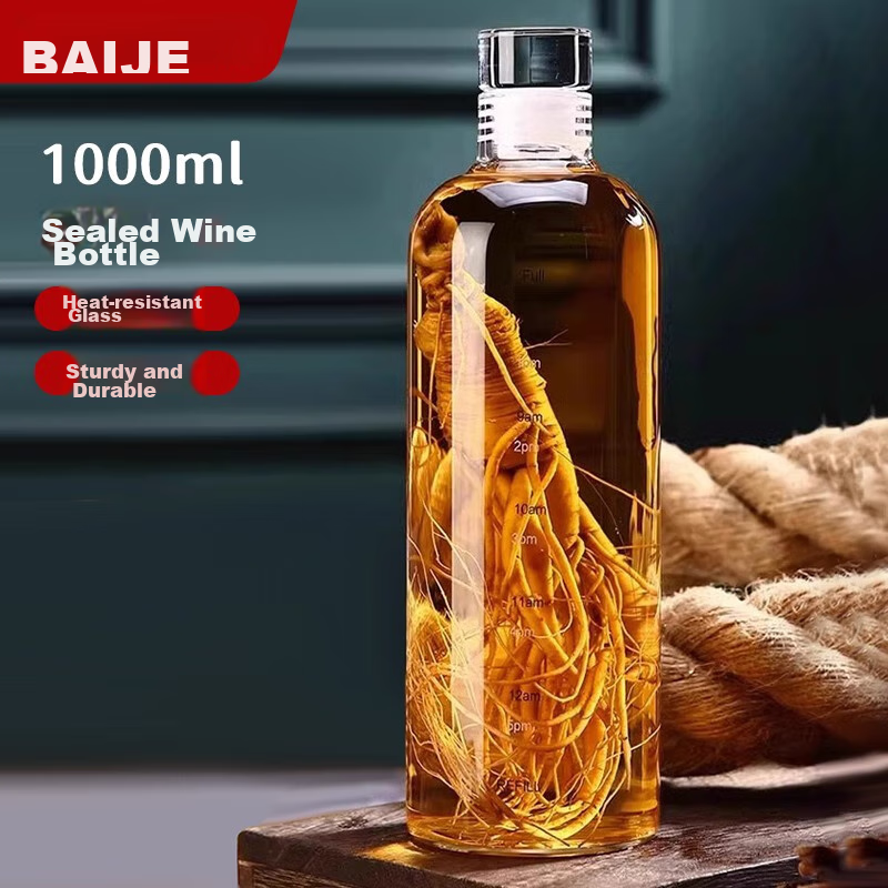Baijie Glass Bottle, Empty Bottle for Infusing Liquor, Cold Brew Cup, Special Bottle for Wine, Self-Made Liquor Storage And Packaging, Liquor Jar, 1000ml