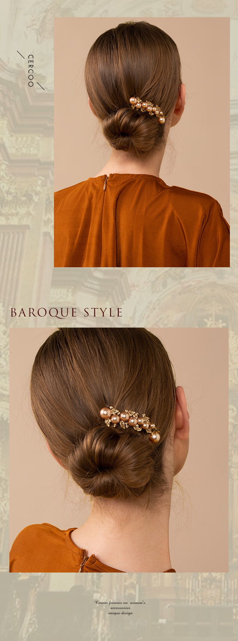 Cercoo Vintage Baroque Pearl Hair Clip, Top Clip for Back of Head, Elegant And Stylish Hairpin, Mid-Autumn Festival Gift 5