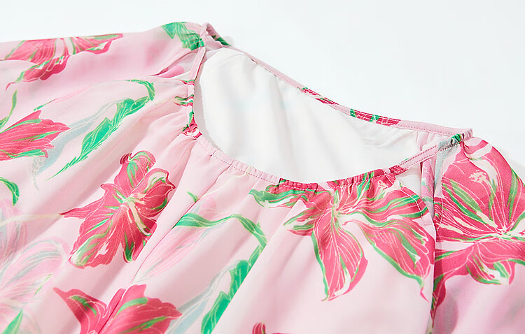 Dme [Go to The Beach for Vacation], Summer French-Style Lantern Sleeve, Large Print Tie, Chiffon Midi Dress for Wome 6