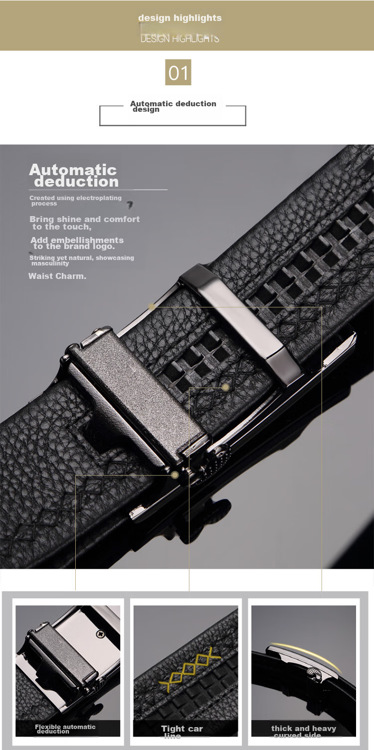 CROCODILE Men's Belt, Inner-Wear Style, Top-Grain Leather, Business Casual Fashion Automatic Buckle Belt 12575, Gift for Boyfriend 2