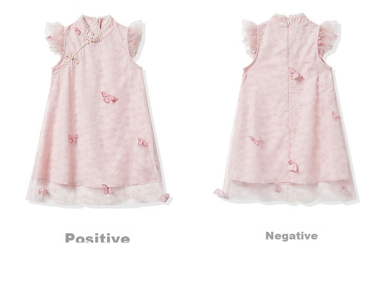ASK JUNIOR Girls' Summer Dress with Small Flutter Sleeves, Retro New Chinese-Style Butterfly Qipao Dress, Princess Dress 20