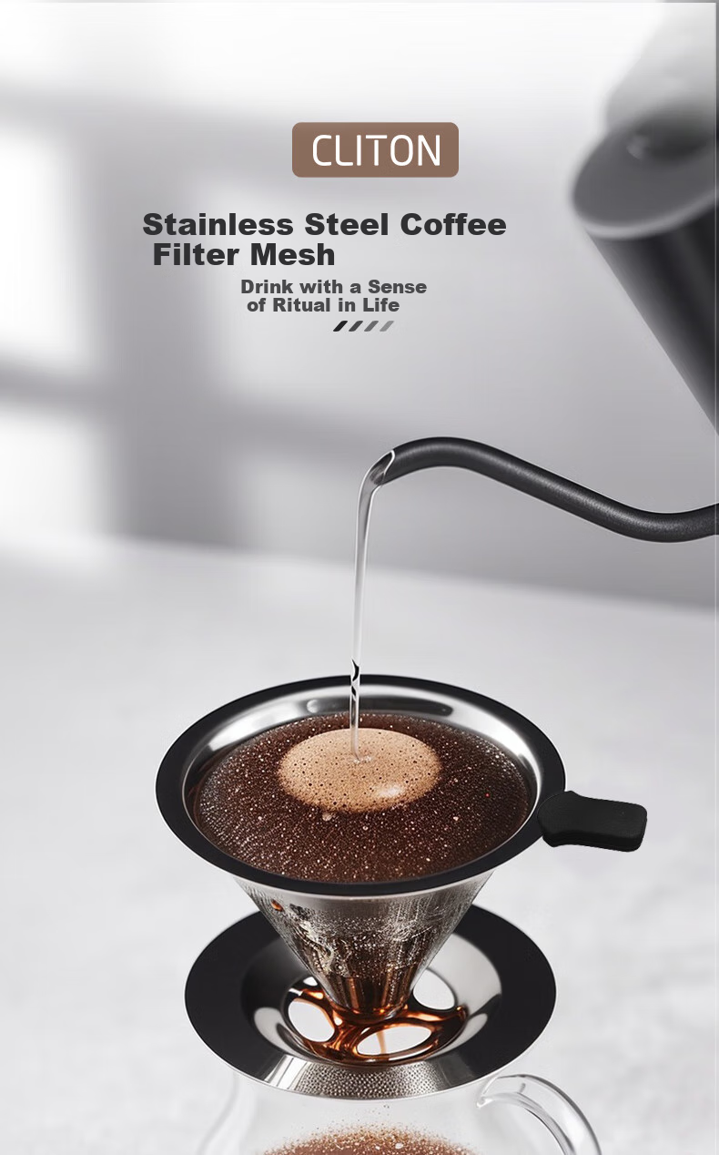 CLITON Coffee Filter Dripper Pour-Over Kettle, 304 Stainless Steel Filter, Drip Coffee Maker, Filter Mesh for Two Servings 1