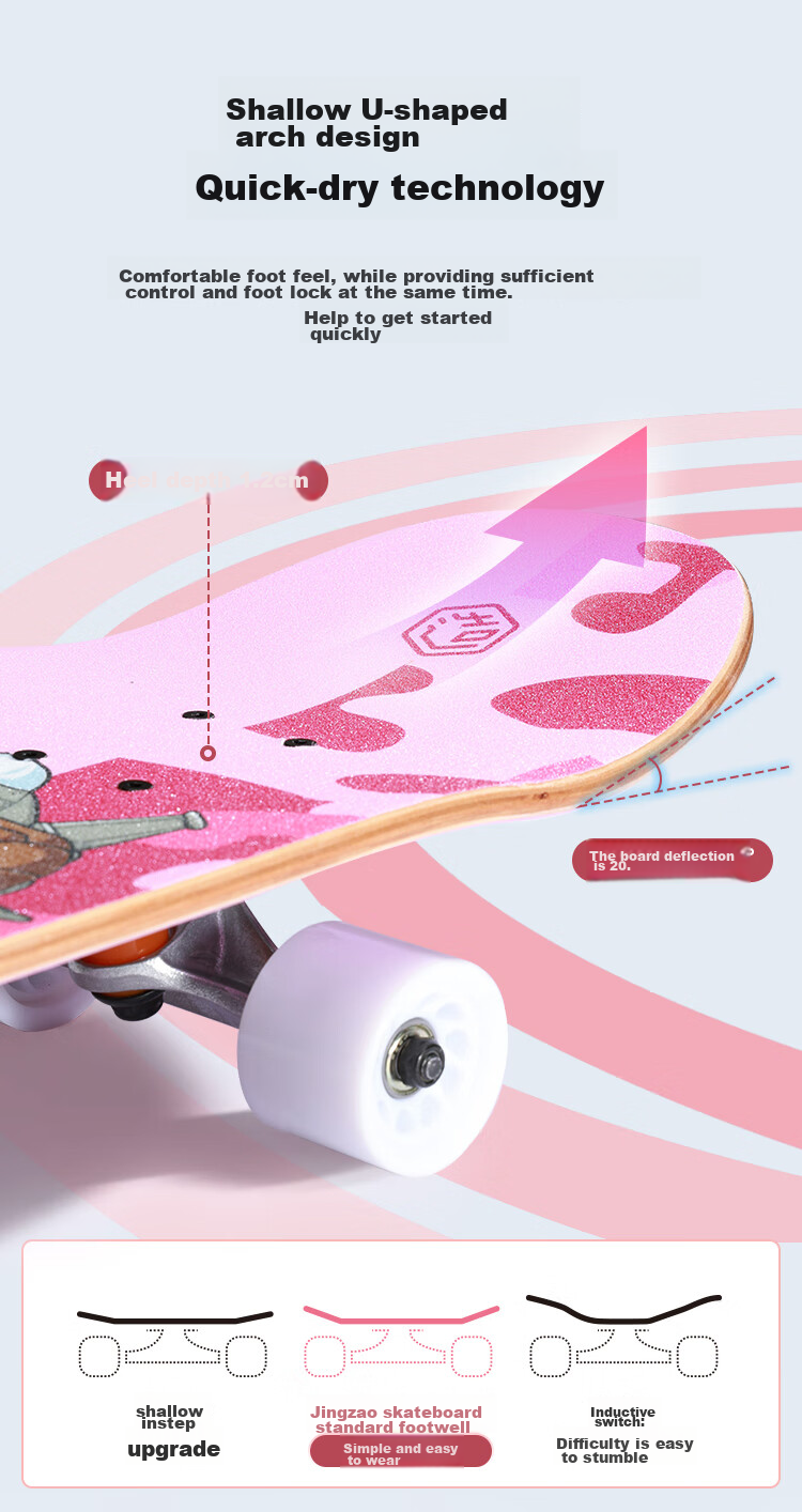 JD Original Skateboard for Children, Teenagers, Adults, Men And Women, Professional Four-Wheel Double-Kick Street Skateboard, Beginner's Holiday Gift, Deep Sea Abyss 5