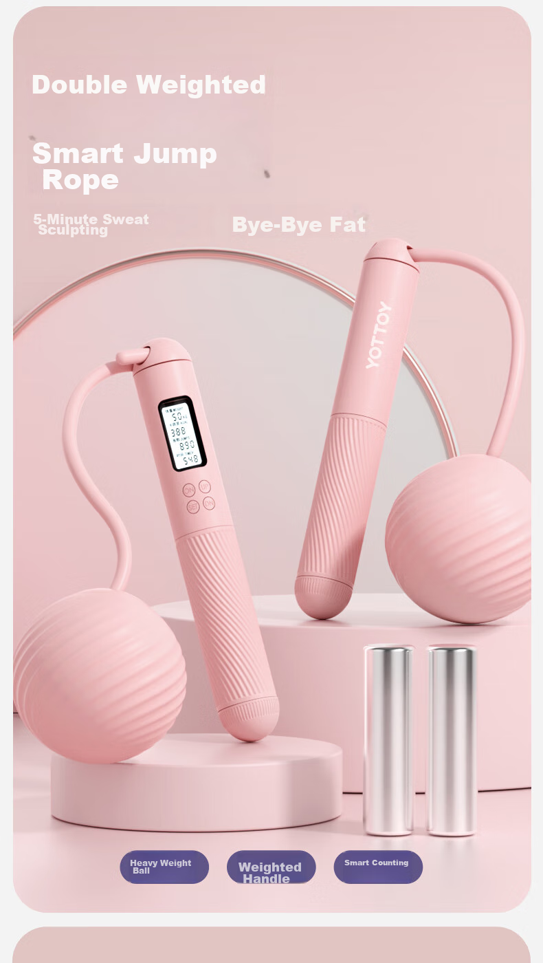 Yottoy Cordless Jump Rope for Weight Loss, Adult Fat Burning Resistance Counting Skipping Rope for Women, Dual-Use Large Ball + Long Rope - Pink 1
