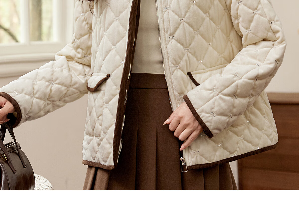 Pincai Women's Fashionable Versatile Corduroy Thickened Spliced Quilted Cotton Jacket with Lapel P144M1005 26
