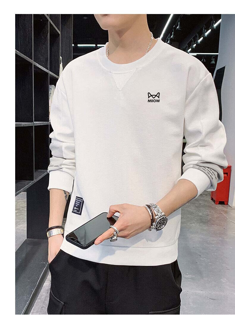Miiow Men's Hoodie Spring Autumn Long Sleeve T-Shirt Crew Neck Casual Trendy Long Sleeve Base Shirt Gray XL 10