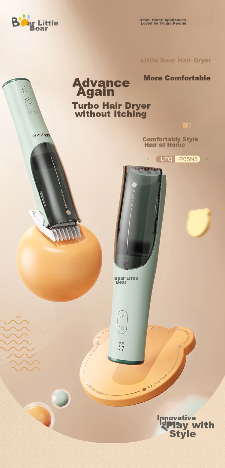 Bear Professional Baby Hair Clipper, Children's Electric Trimmer with Low Noise, Long Battery Life, Automatic Hair Suction, Fully Washable P05G1 3