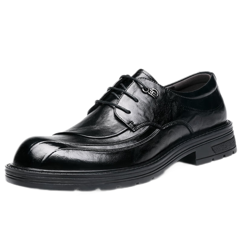 CARTELO British Men's Leather Shoes, Thick-Soled Height-Increasing Business Casual Shoes, Round Toe Soft Cowhide Shoes for Men, 9923 Black Height-Increasing Size 42