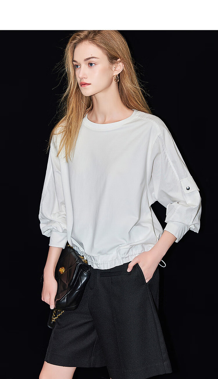 Dme [Encounter Virgo] Spring And Autumn Simple Commuter Workwear Pocket Shirt, Comfortable Elastic Hem Blouse Women's Top 10