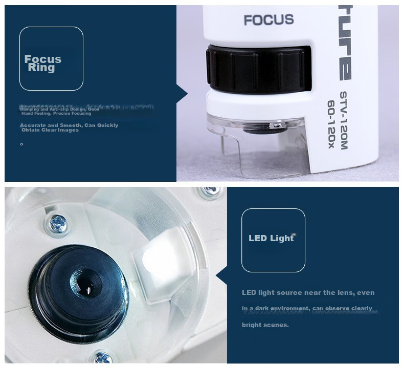 KENKO STV-120M Children's Microscope, Portable Handheld High Magnification High Definition Darwin LED Light for Students 10