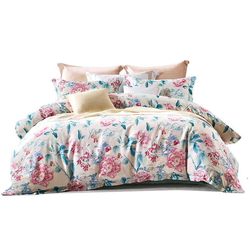 Fuanna 60s 100% Cotton Bedding Set 4-Piece Single/Double Bed Sheet and Duvet Cover 203x229cm Weiyan