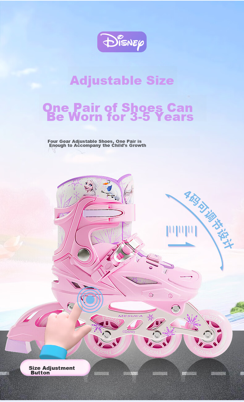 Disney Kids Roller Skates Girls Beginner Set Inline Skates Ice Skates Blue Purple Snow L 14