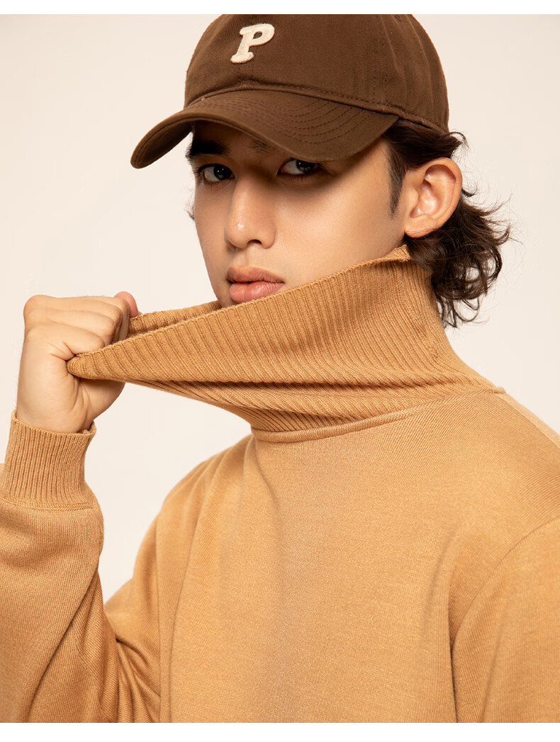 GENIOLAMODE [Endorsed by Ao Ruipeng] Men's High Neck Sweater Winter Fleece Lined Warm Knitwear Black M 8