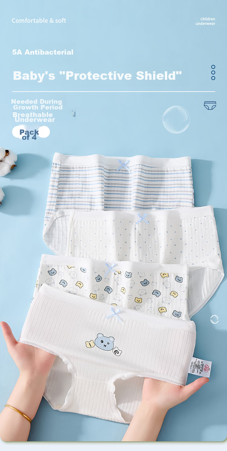LangSha Girls' Underwear, Class A Pure Cotton Antibacterial Baby Student Triangle Panties, No Wedgie, Young Girls' Shorts, 4-Pack, Size 160 1