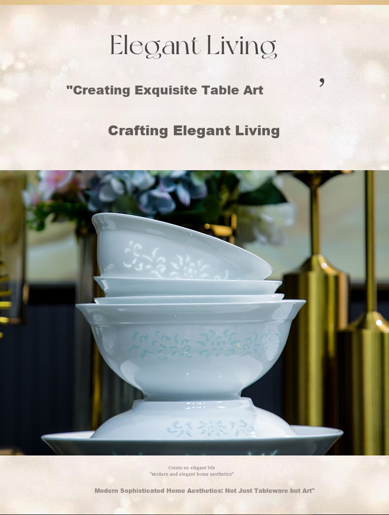 Yunzhihe Jingdezhen New Exquisite High-End Porcelain Dinnerware Set Complete Plates and Bowls Wedding Housewarming Gift 2