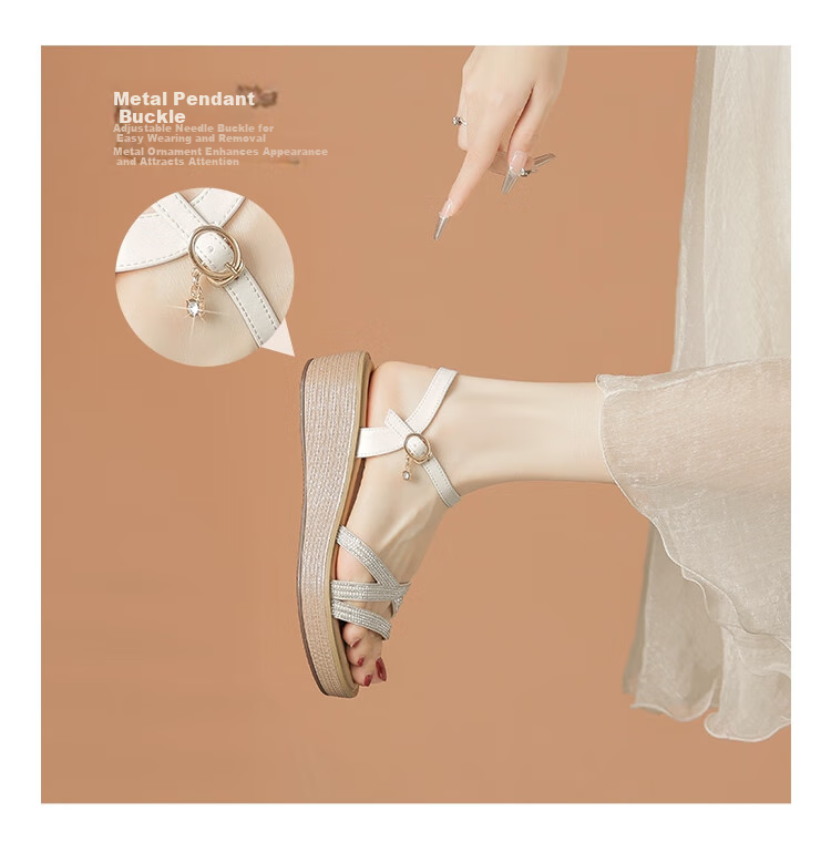 ZHR Women's Shoes, Summer Wedge Versatile Sandals, Fashionable Rhinestone Platform Slimming Beach Shoes for Women, AY161, Apricot Color, Size 35 4