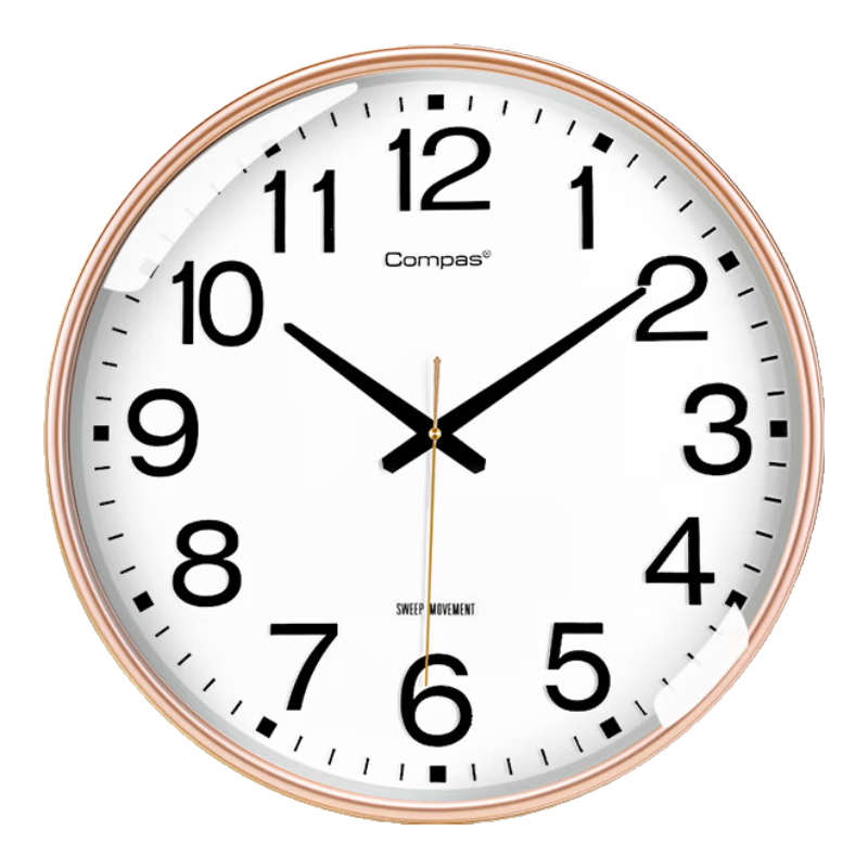 Compas Wall Clock, Quiet And Simple Design for Living Room And Classroom, Quartz Clock, Wall-Mounted, New Model, 3441A, Gold Plated, 46cm