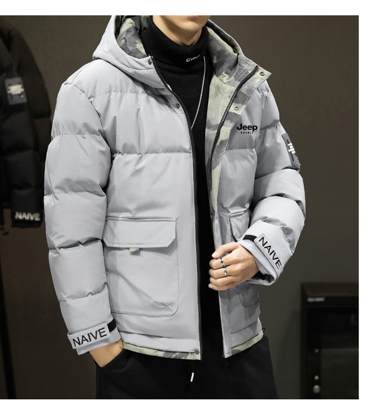 JEEP SPIRIT Men's Cotton Padded Jacket Autumn Winter Thick Warm Hooded Sports Coat Black 2XL 10